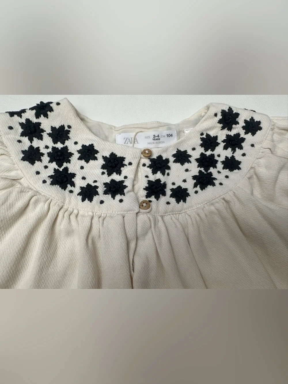 Zara girl’s dress black floral embroidery around the neckline.  Size 3-4T.